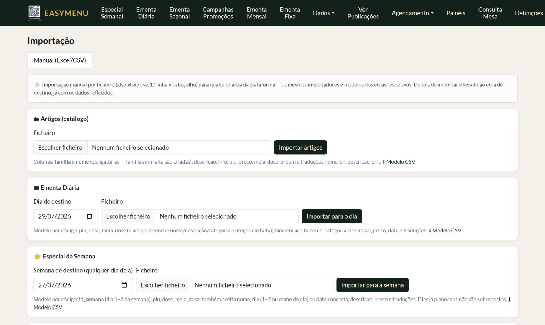 Backoffice — Importação