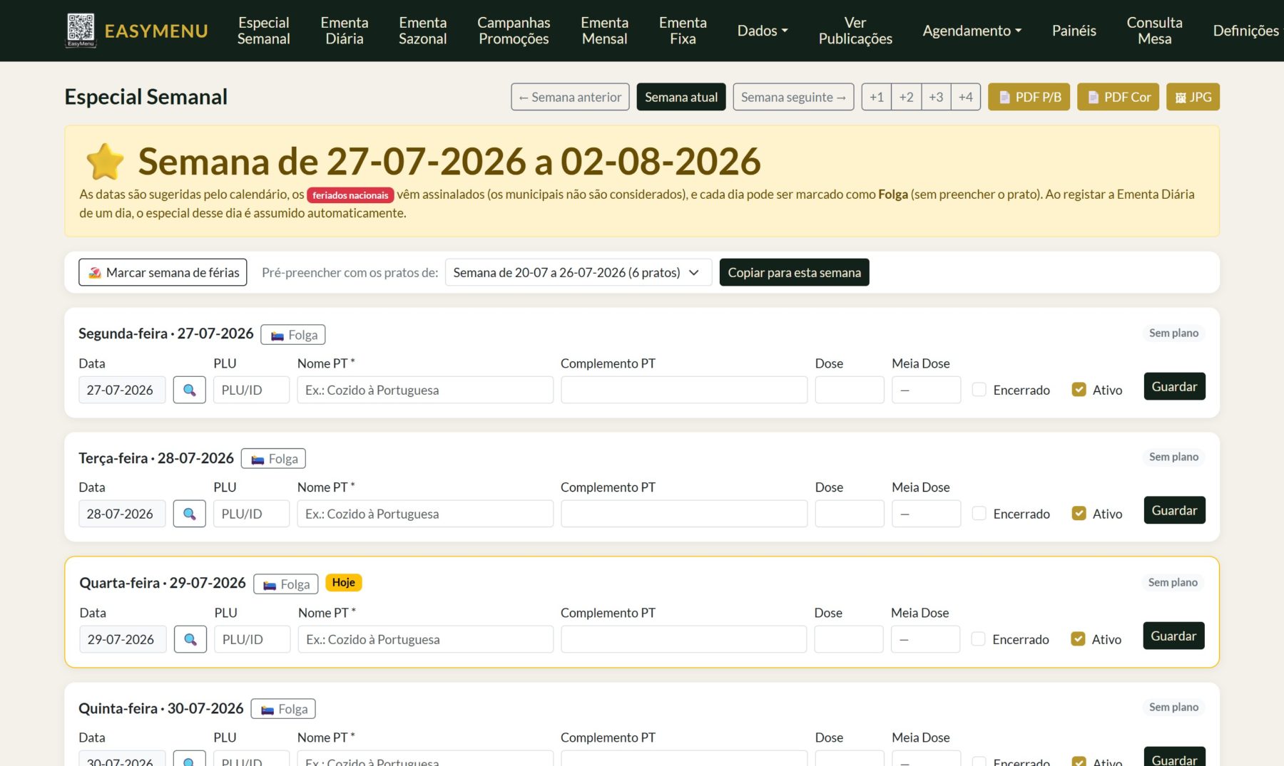 Backoffice — Especial Semanal