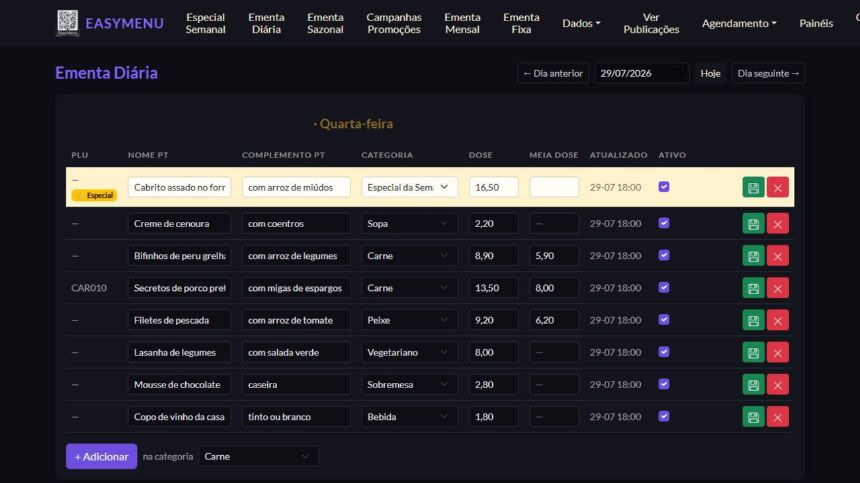 Backoffice com o tema Noite (escuro)
